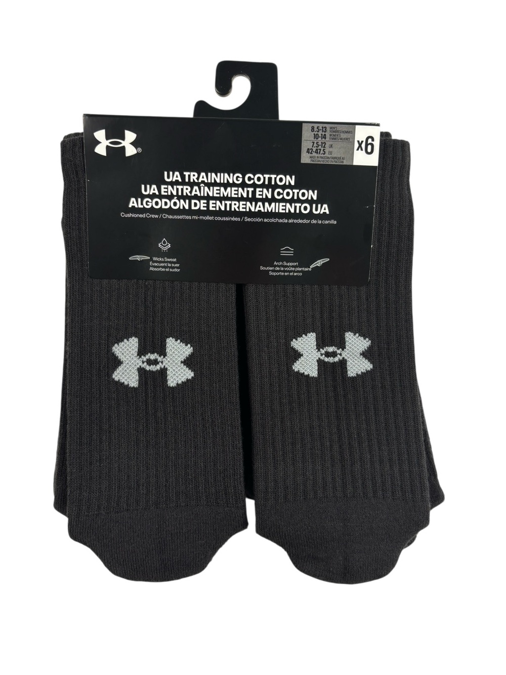 Under Armour Unisex Cushioned Crew Training Socks 6 Pairs Black NEW